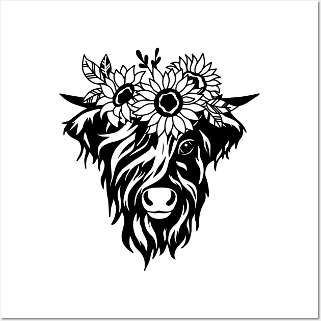 Highland Cow Floral Wall Art by uncommontee